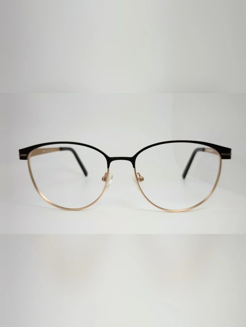 Maui. Black and Gold Womens Round Metal Glasses - Elegant Browline.